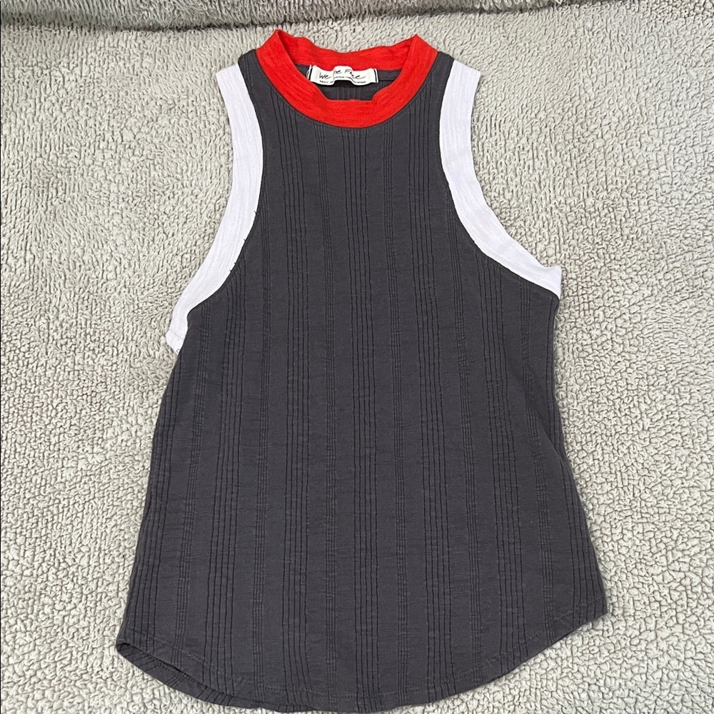 We The Free Ribbed Tank Top in Charcoal, White & Red